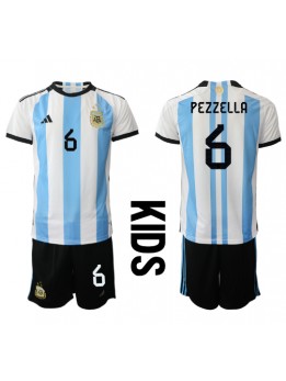 Billige Argentina German Pezzella #6 Hjemmedraktsett Barn VM 2022 Kortermet (+ Korte bukser)